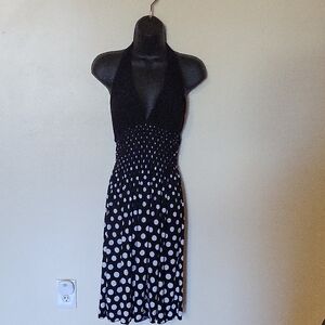 Body Central Black and White Polka Dot Halter Top Dress